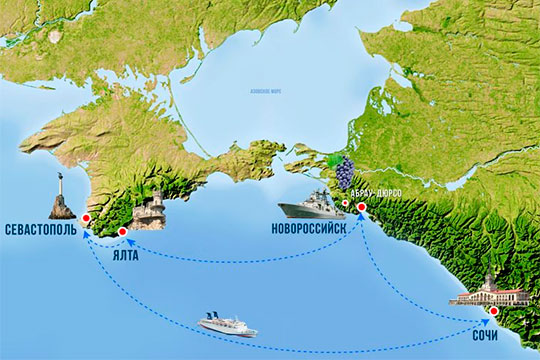 Карта маршрута черноморского круиза на теплоходе "Князь Владимир"